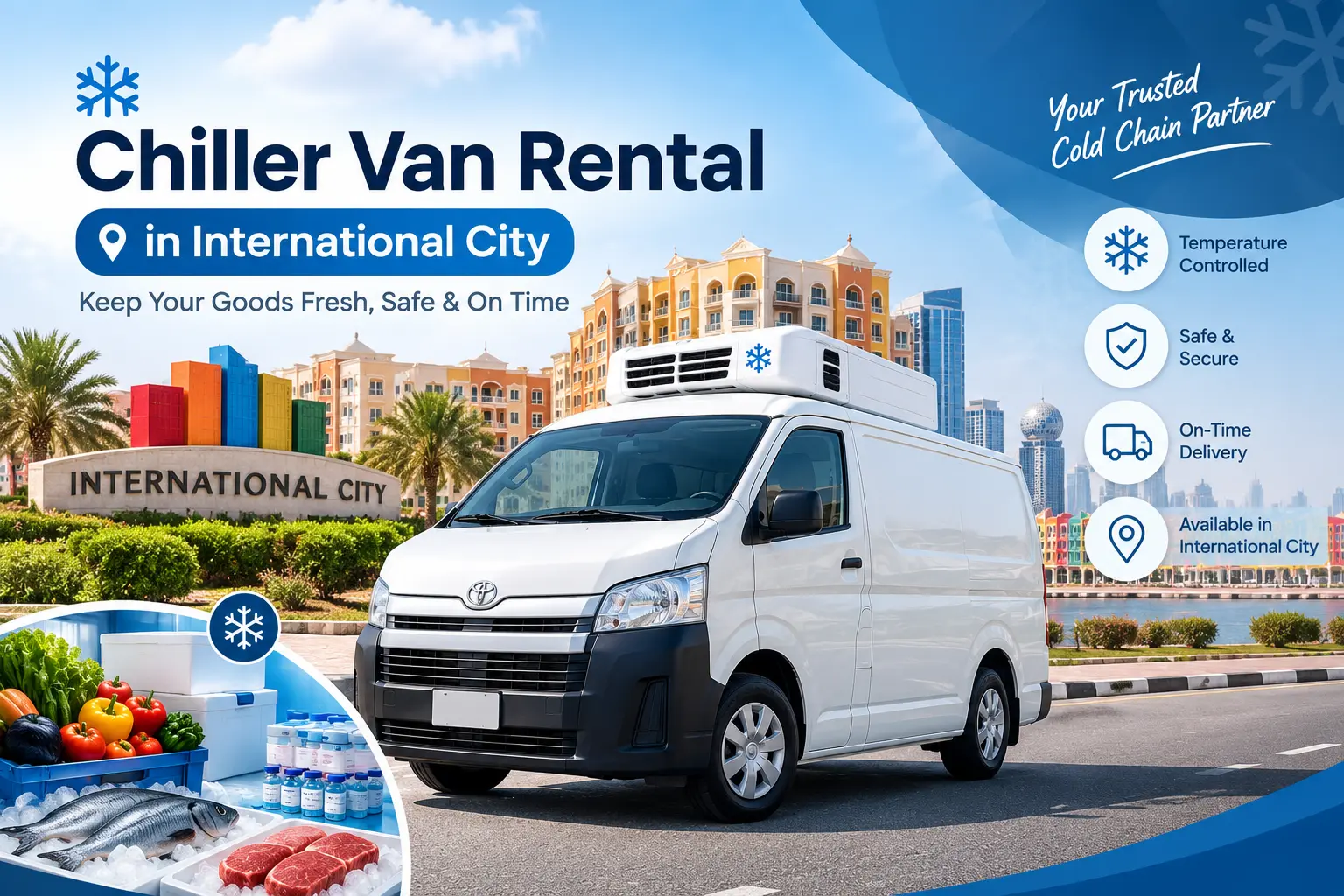 Chiller van for rent at our International City base, Dubai